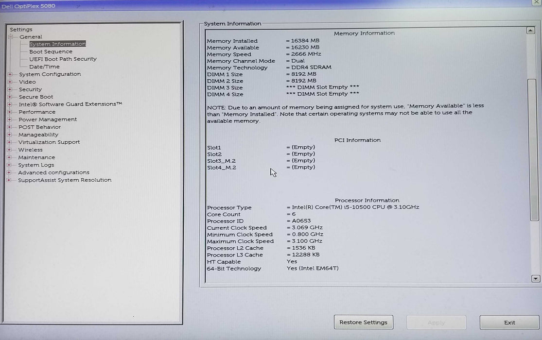 Dell OptiPlex 5080 SFF Intel i5-10500 CPU 3.10GHz 16GB RAM - No HDD Q