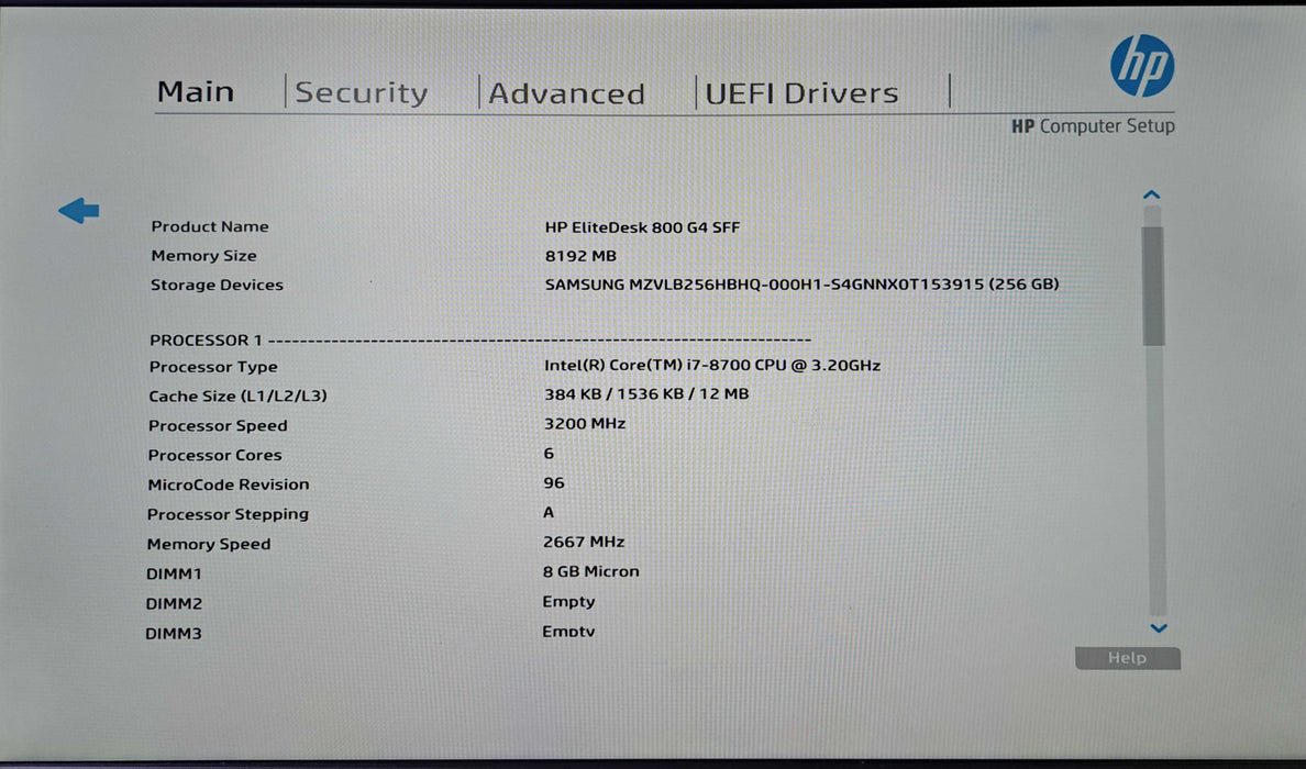 HP EliteDesk 800 G4 SFF | Intel Core i7-8700 @3.2GHz, 8GB DDR4, 256GB NVMe )