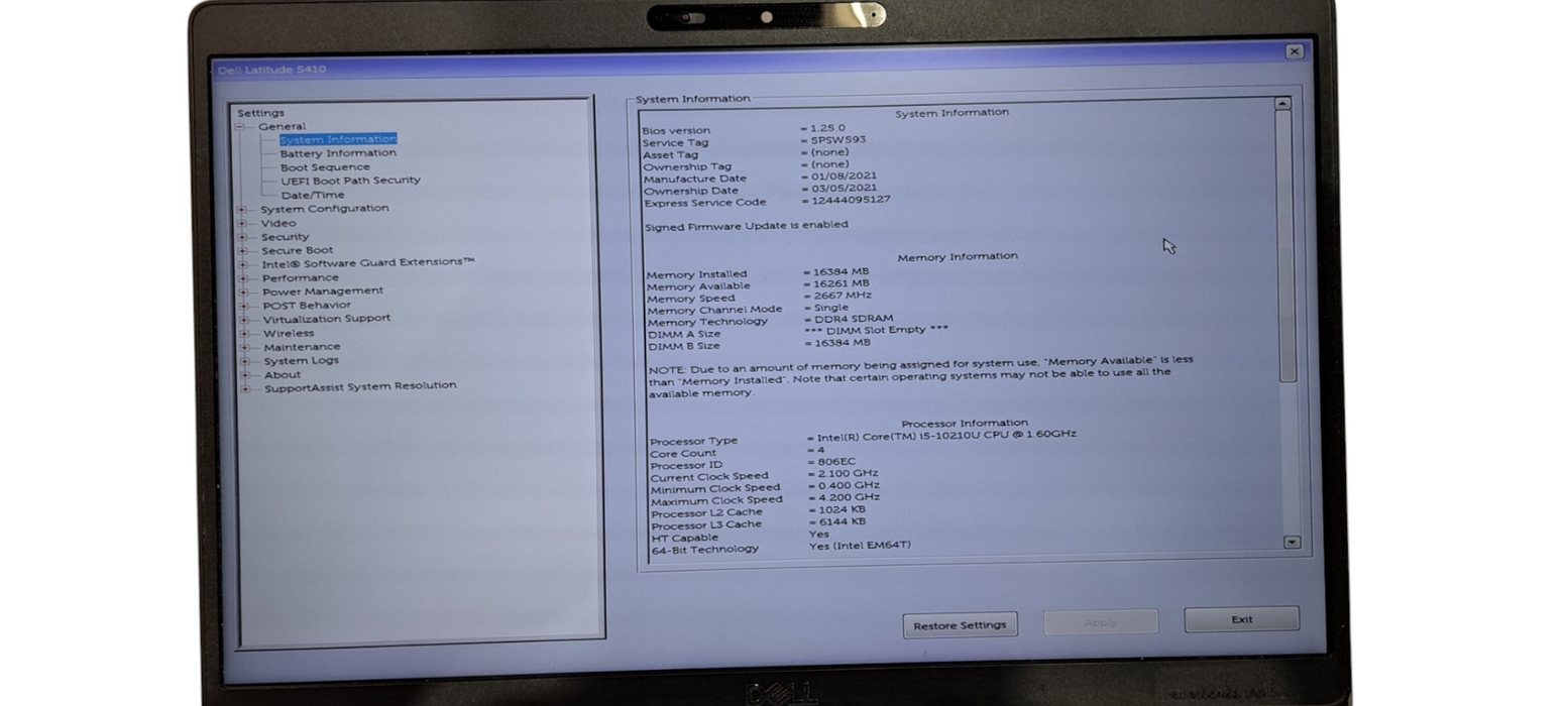Latitude 5410 i5-10210 CPU|16GB RAM|256GB NVMe| SEE  Q Lap200