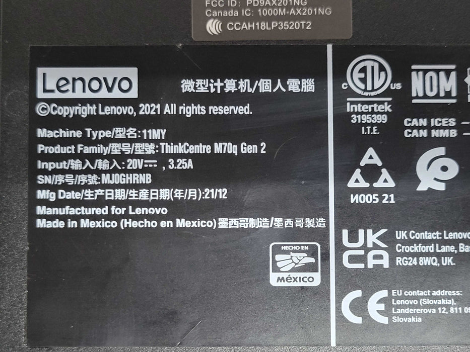Lenovo ThinkCentre Mini M70q Gen2, Core i5-11400T 8GB RAM, 256GB M.2, READ _