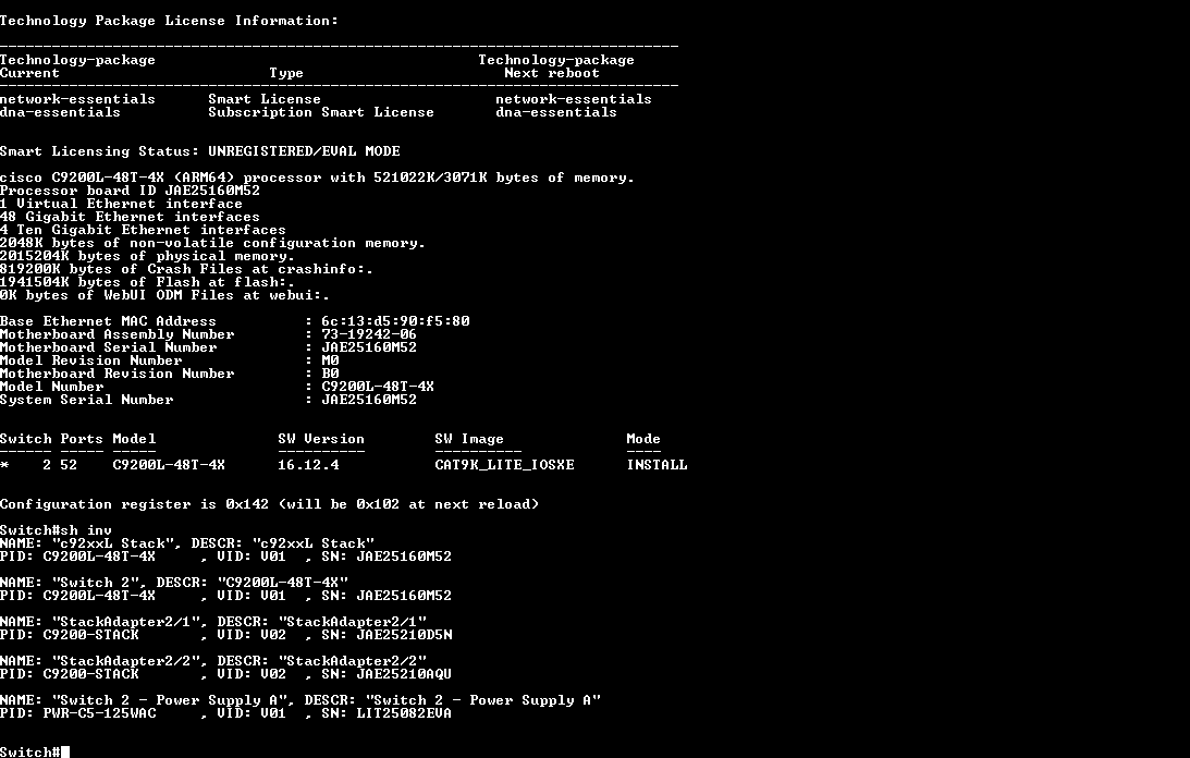 Cisco C9200L-48T-4X V01 | 48-Port Gigabit, 4x 10G SFP+ Switch w/ 1x PSU )