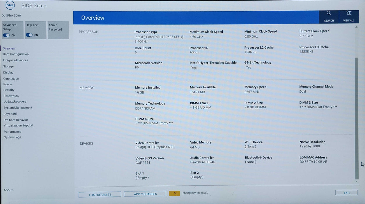 Dell OptiPlex 7090 SFF, i5-10505 3.20GHz, 16GB DDR4, 256GB NVMe