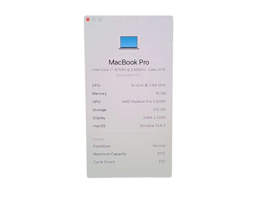 Apple Macbook Pro 2019 6-Core i7-9750H @ 2.6GHz 16GB RAM 512GB SSD GPU (