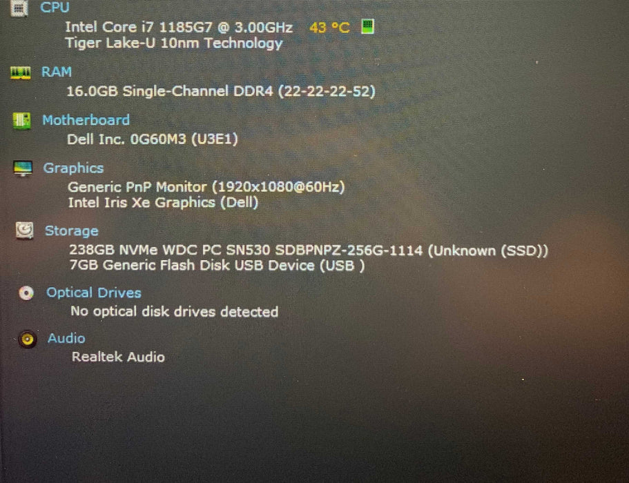 Dell Latitude 5520 Core i7-1185G7@3.00GHz 16GB RAM 256GB SSD READ  Lap200