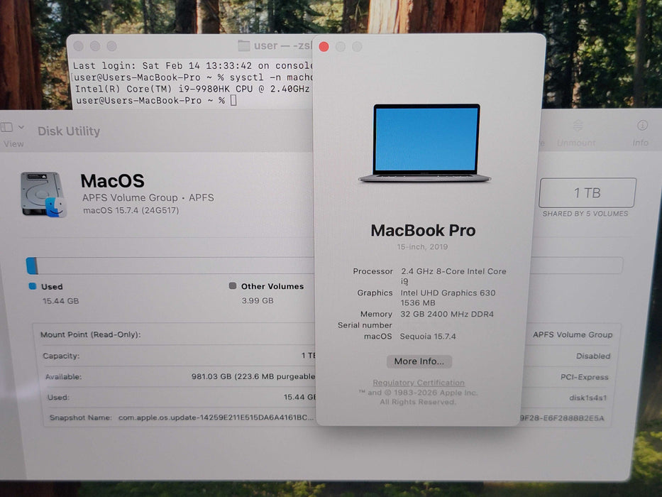 Apple Macbook Pro 2019 16" 8-Core i9-9980HK @ 2.4GHz 32GB DDR4 1TB SSD GPU (