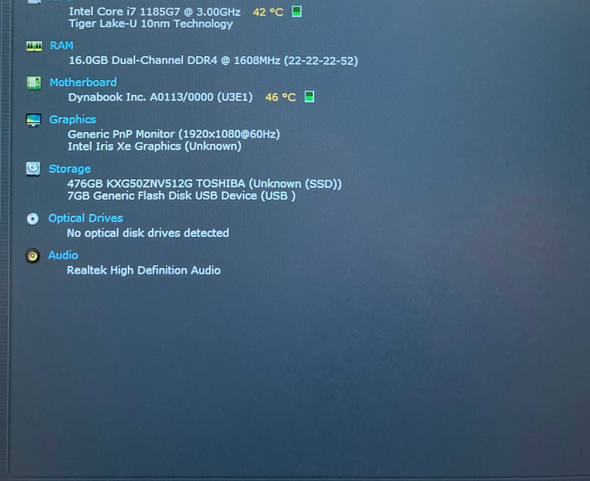 DynaBook TECRA A40-J TOUCH Core i7-1185G7@3GHz 16GB RAM 512GB SSD  Lap200