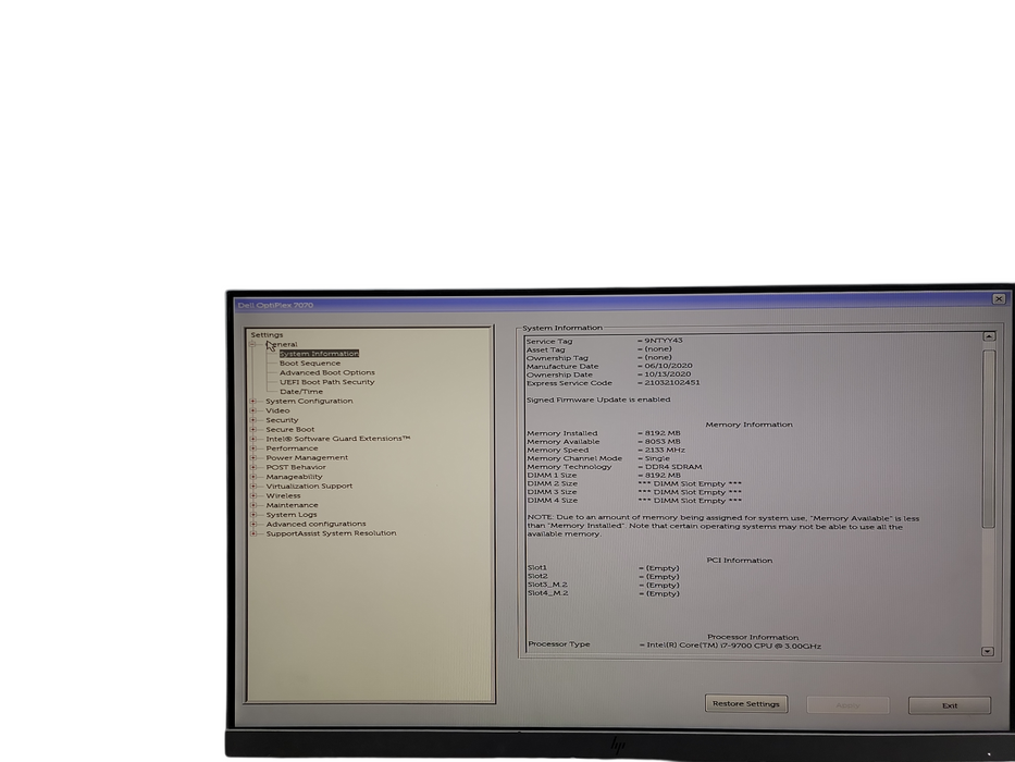 Dell OptiPlex 7070 SFF i7 - 9700 @ 3.00GHz 8GB DDR4 Ram  Qθ