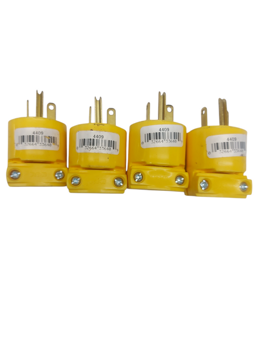LOT 4x Cooper #4409 20A 125V 3-Wire Male Plug – Yellow, Heavy Duty