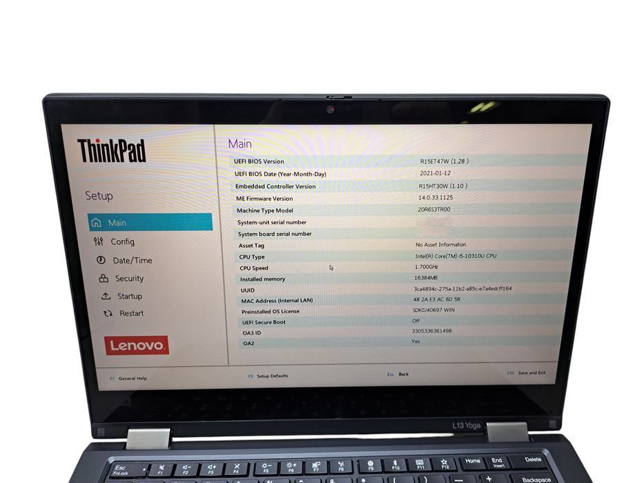 Lenovo ThinkPad L13 Yoga | Intel i5-10310U @1.70GHz, 16GB DDR4, 256GB NVMe  Lap200
