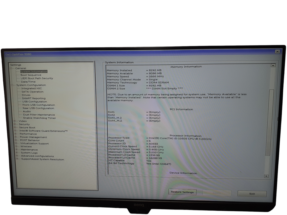 Dell OptiPlex 3080 i5-10505 @ 3.20GHz 8GB DDR4 | NO HDD Q