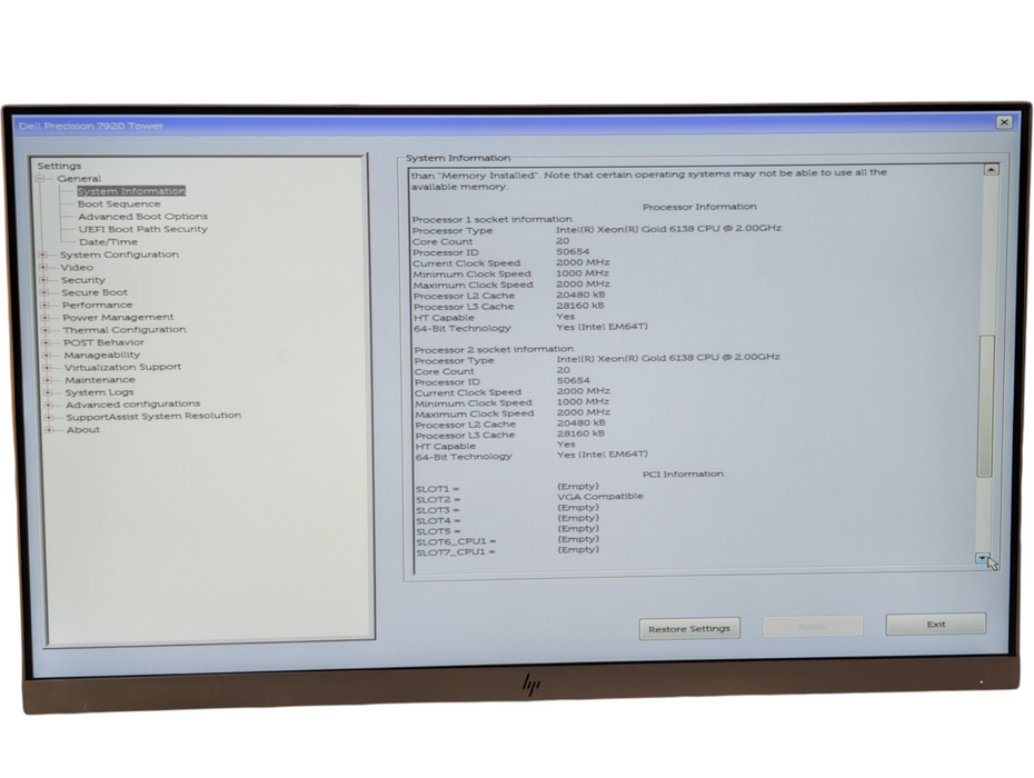 DELL Precision 7920 2x Xeon GOLD 6138 20 Core CPUs 32GB RAM 500GB SDD  -