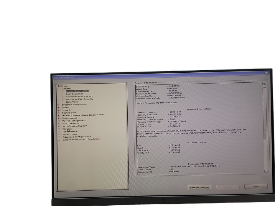 Dell Optiplex 3070  i7 - 9700 @ 3.00GHz 16GB DDR4 Ram Qθ
