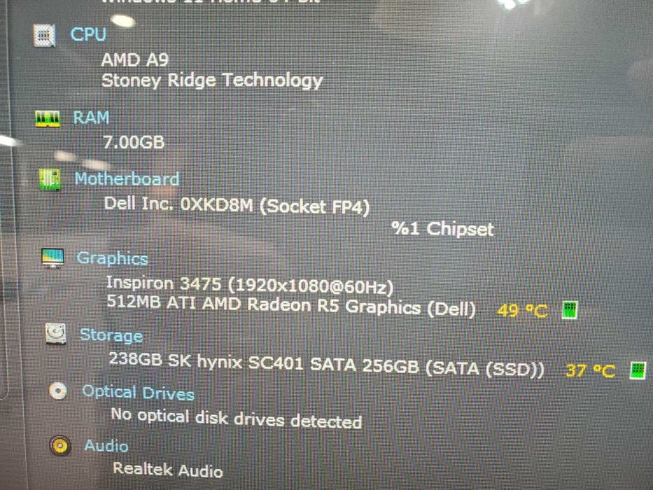 Dell Inspiron 3475 All In One Desktop AMD A9-9425 8GB Ram 256SSD