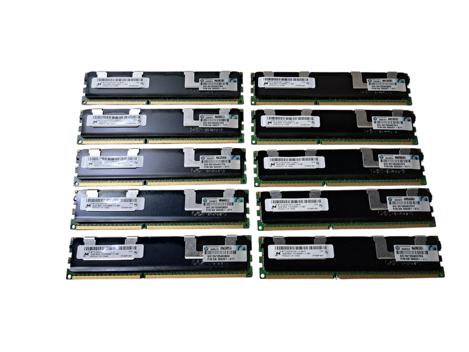 Lot of 10x Micron 16GB 4RX4 PC3-8500R | DDR3 Server Memory w/ Heatsink