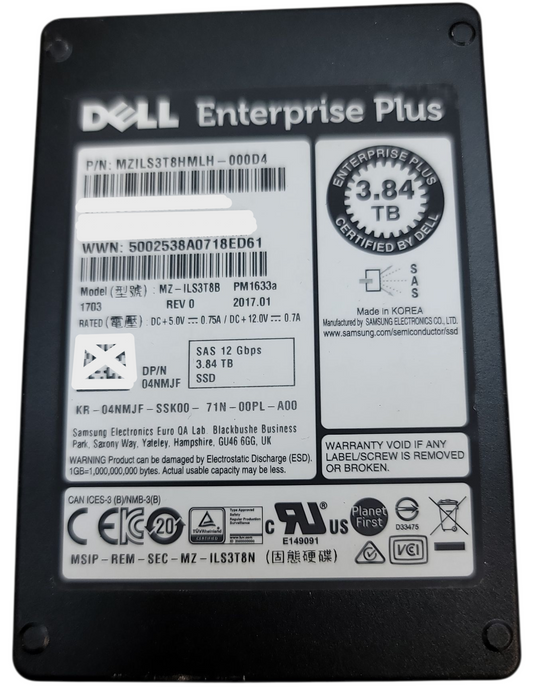 3.84TB SAS 2.5" 15mm 12Gb/s Dell Enterprise Plus SSD - MZILS3T8HMLH-000D4 Q+