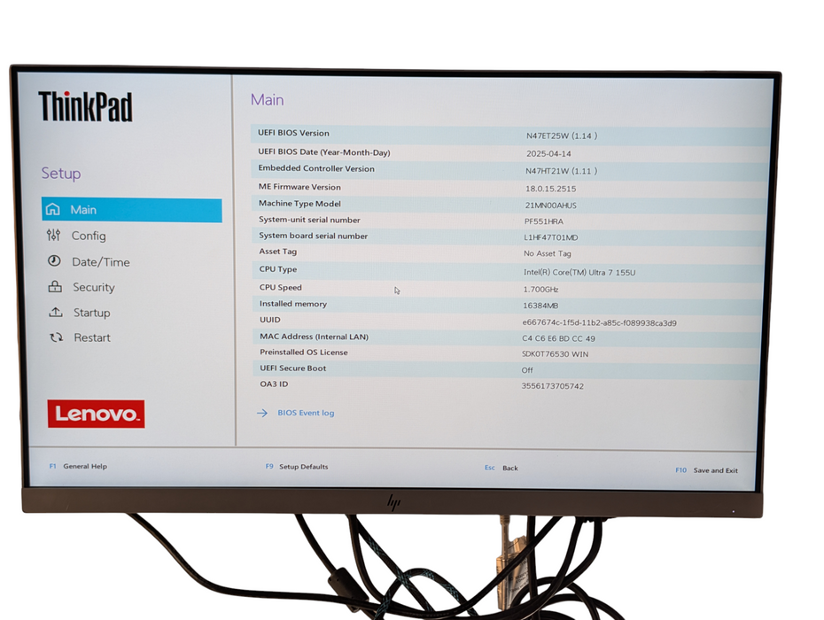 Lenovo ThinkPad T16 Gen 3 Intel Core Ultra 7 155U 16GB DDR5 256GB READ   - Lap200