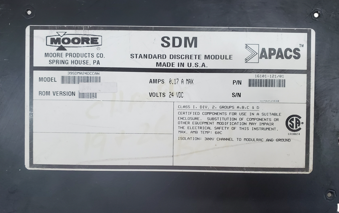 Moore SDM Standard Discrete Module 39SDM024DCNAN APACS *READ* Q