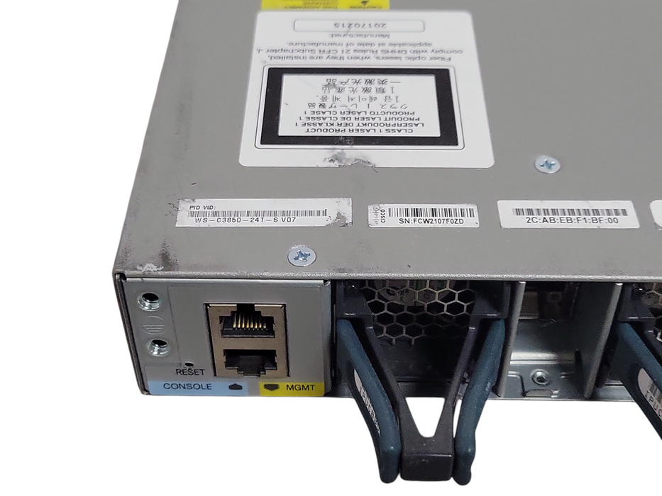 Cisco WS-C3850-24-T-S 24 Port Gigabit Switch w/ C3850-NM-2-10G, 1x PSU _