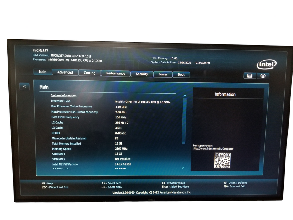 Intel NUC NUC10i3FNHN Core i3-10110U, 16GB DDR4 RAM, 256GB NVMe, WiFi
