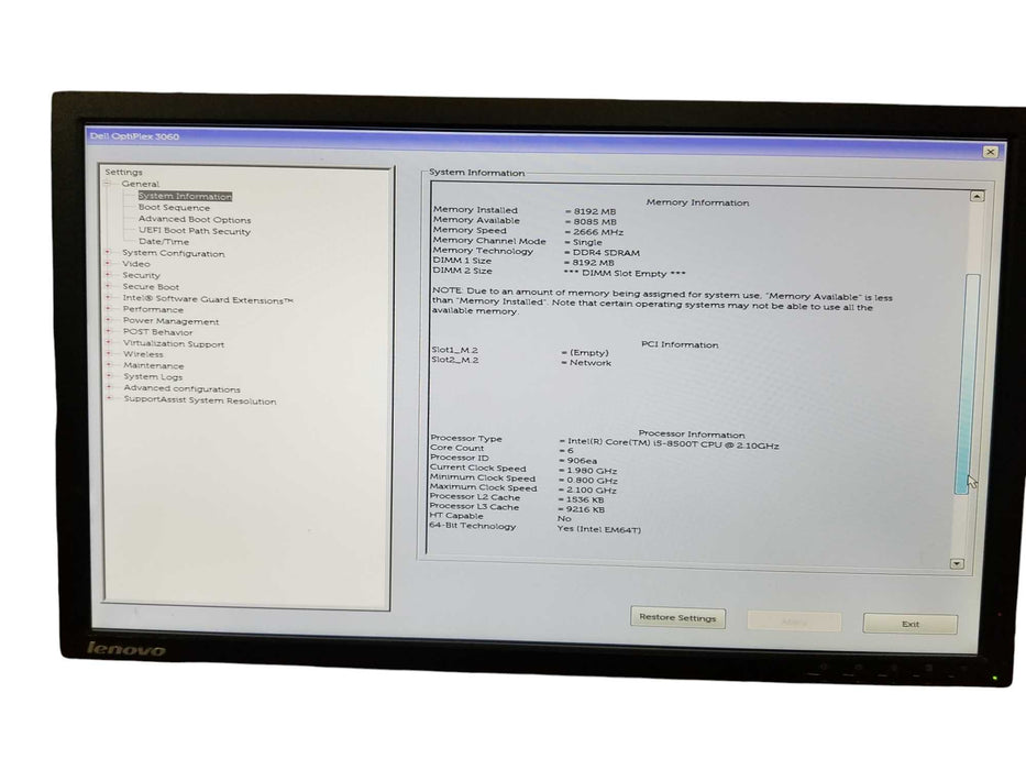 Dell OptiPlex 3060 USFF Core i5-8500T @2.10GHz, 8GB DDR4, 256GB SSD