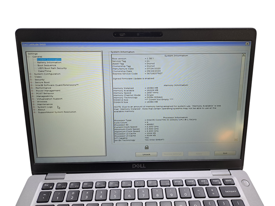 Dell Latitude 5410 | i5-10310U @1.70GHz, 16GB DDR4, 256GB NVMe *READ* ) Lap200