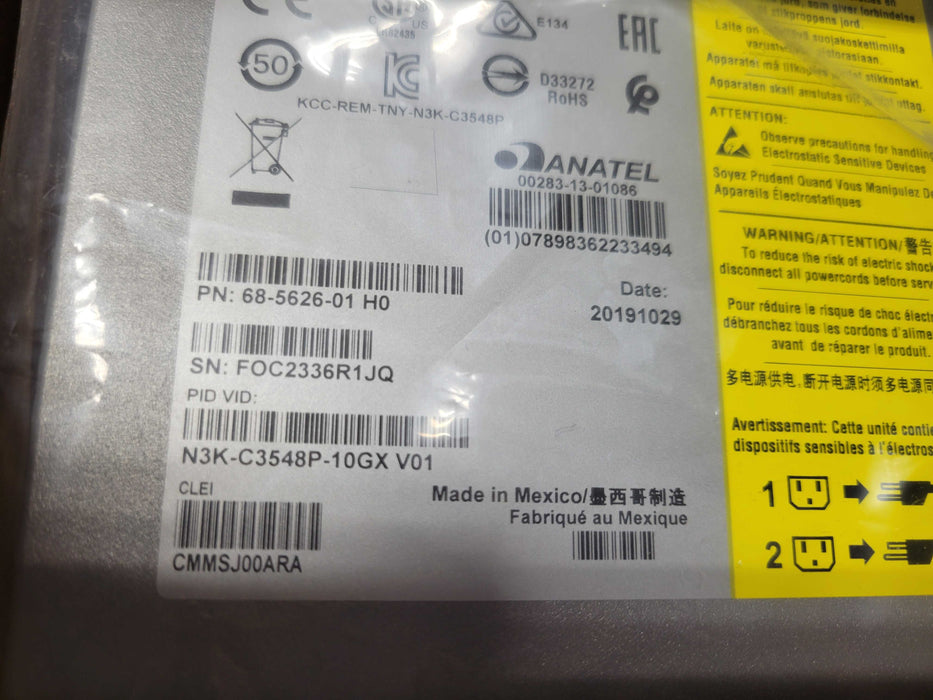 Open-Box Cisco Nexus N3K-C3548P-10GX 3548 48-Port 10GbE SFP+ Ethernet Switc _