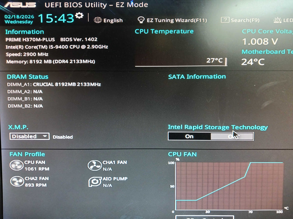Silverstone Tower PC Asus Prime H370M-Plus Intel i5-9400 8GB DDR4 No HDD