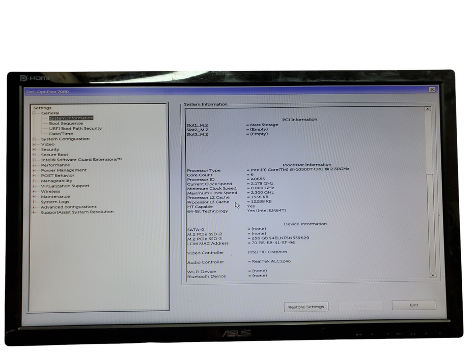 Dell OptiPlex 7080 USFF, i5-10500T, 8GB DDR4, 256GB NVMe, No OS