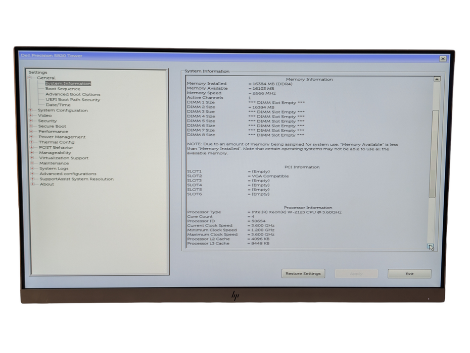 DELL Precision 5820 Intel Xeon W-2123 16GB RAM 256GB SSD  -