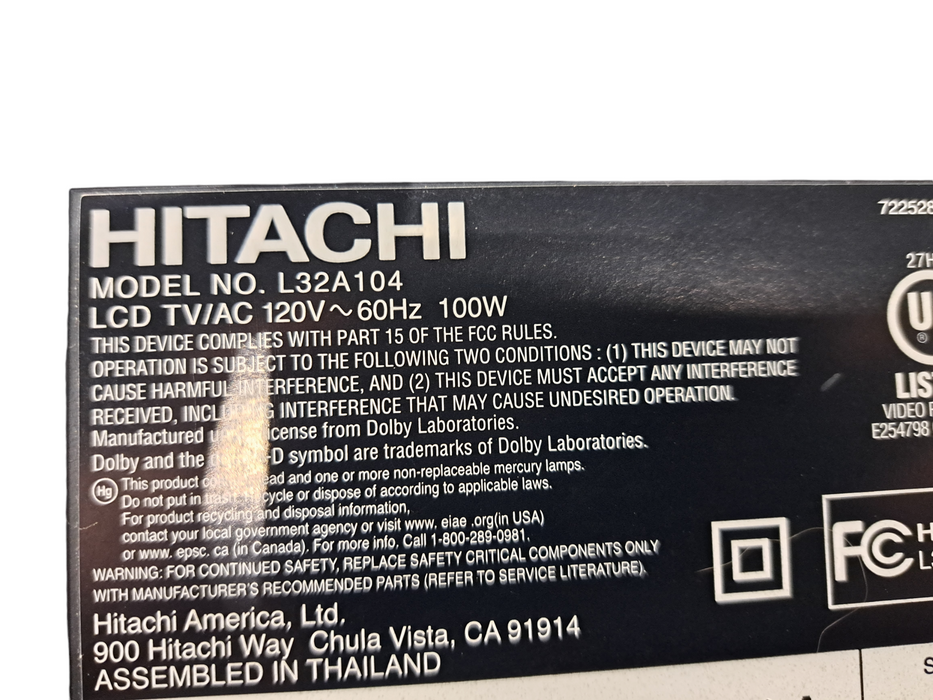 Hitachi LCD HDTV L32A104  32" TV