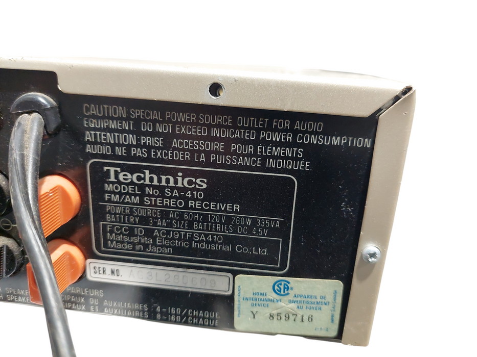 Technics Quarts Synthesizer Model: SA-410 FM/AM Stereo Receiver  =