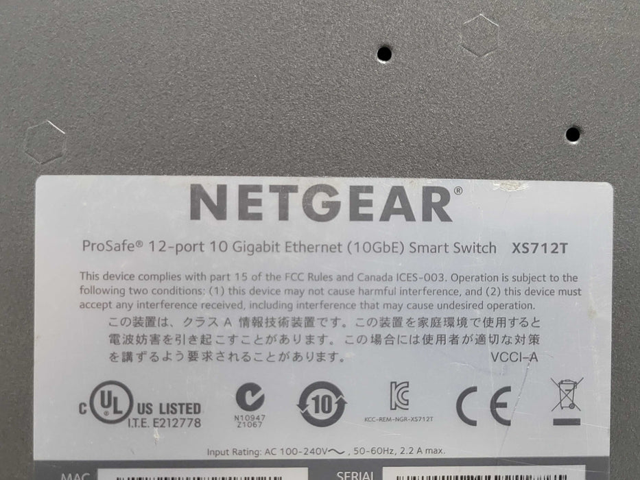 NETGEAR 12-Port 10GbE Smart Switch XS712T 12x 10GbE RJ45 2x SFP+ _