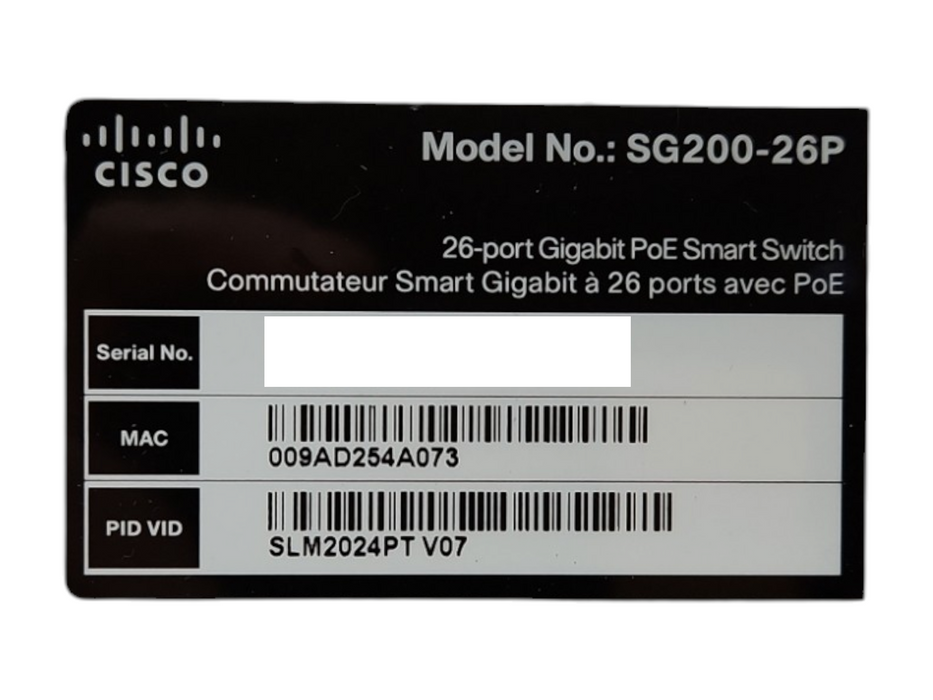 Cisco SG200-26P 26-Port Gigabit PoE Smart Network Switch w/ Rack Ears