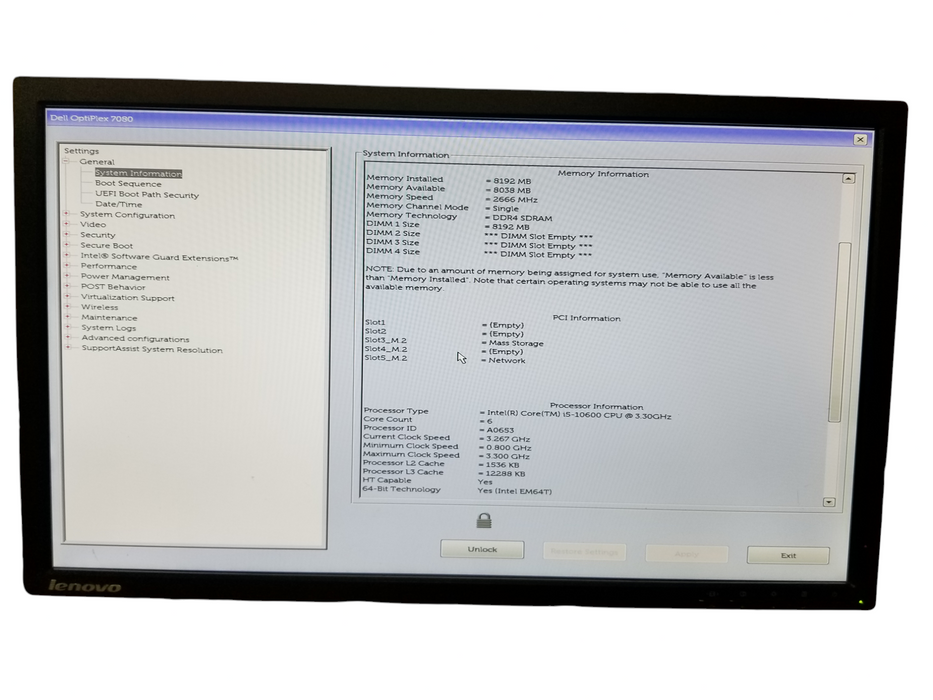 Dell OptiPlex 7080 SFF Intel i5-10500 3.10GHz 16GB RAM 256GB NVMe *READ*