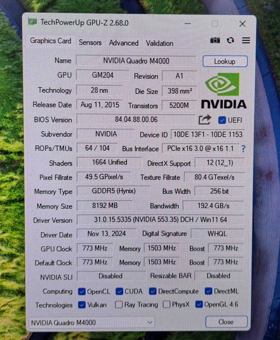 NVIDIA Quadro M4000 8GB GDDR5 Graphics Card | 4x DisplayPort )