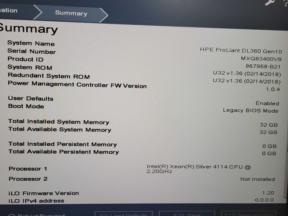 HPE ProLiant DL360 1U Gen10 Intel Xeon Silver 4114 @ 2.20GHz 32GB RAM P408 !
