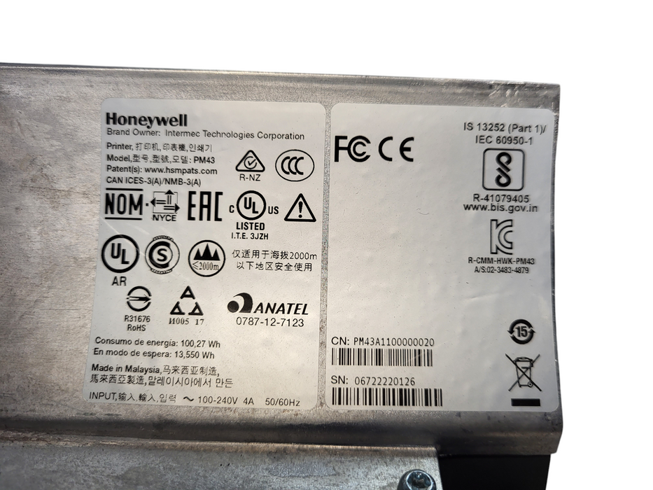 Honeywell PM43 Industrial Thermal Transfer Barcode Printer USB Ethernet  $