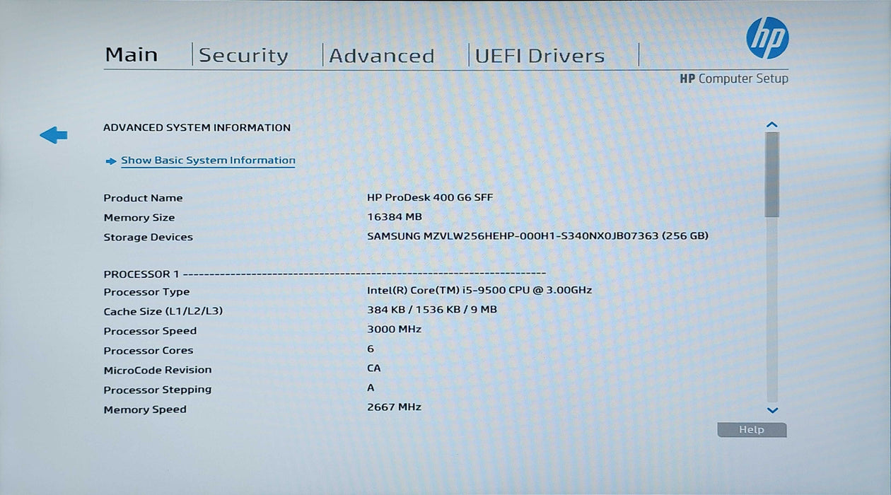 HP ProDesk 400 G6 SFF, i5-9500 3.00GHz, 16GB DDR4, 256GB NVMe Q