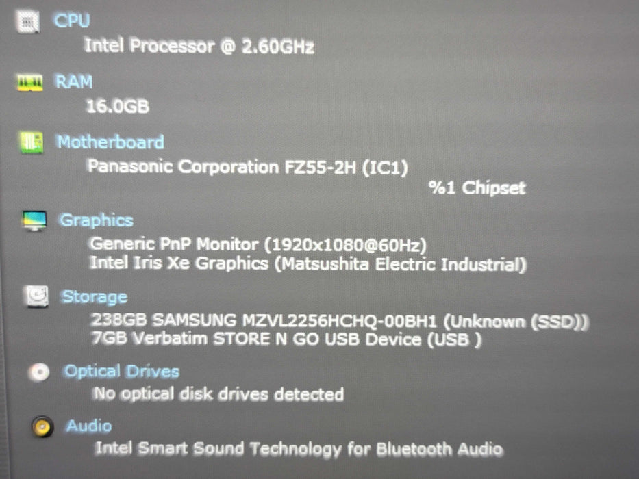 Panasonic ToughBook FZ-55 i5-1145G7  16GB DDR4 256GB SSD 1590 Hrs  β Lap200