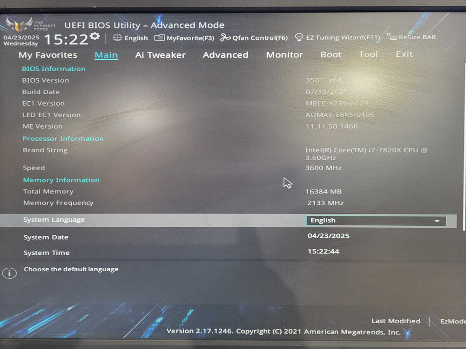 Custom PC ASUS TUF X299 MARK 2 Intel i7-7820X 16GB RAM NO HDD/GPU Q!