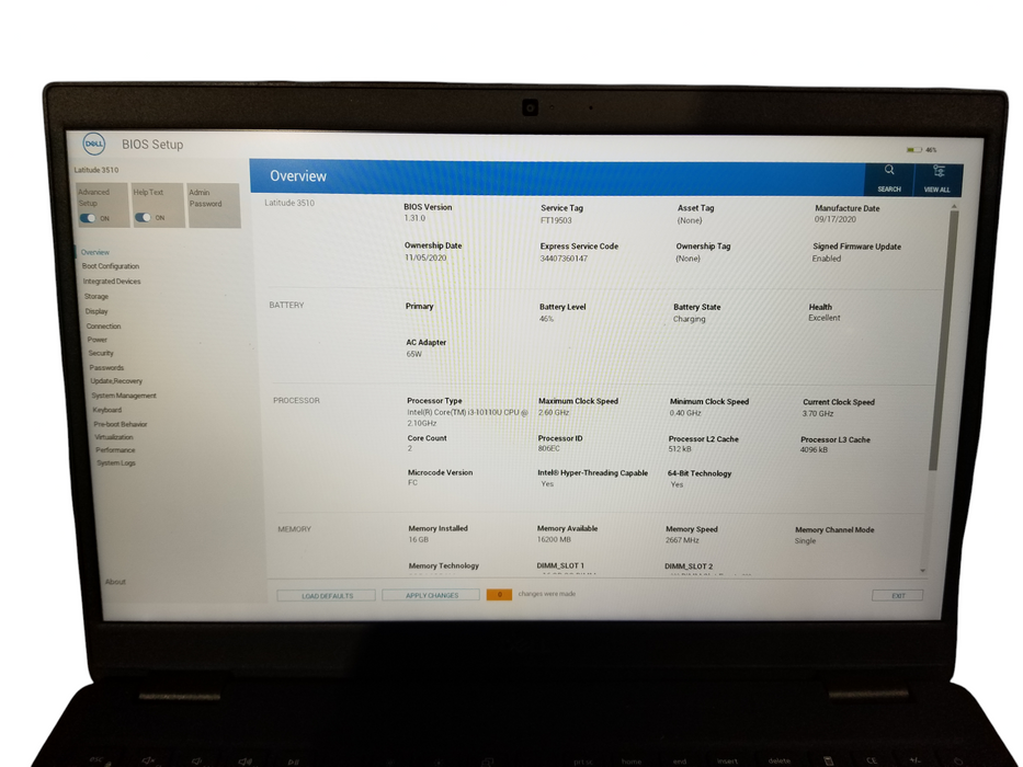 Dell Latitude 3510 Core i5-10110U 2.10GHz, 16GB DDR4, 256GB NVMe w/Adapter  Lap200