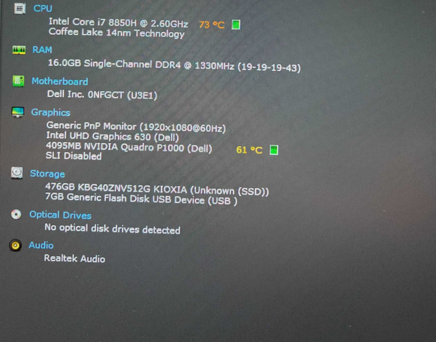 Dell Precision 5530 i7-8850H@2.6GHz QUADRO P1000 4GB GPU 16GB RAM 512GB SSD  Lap200