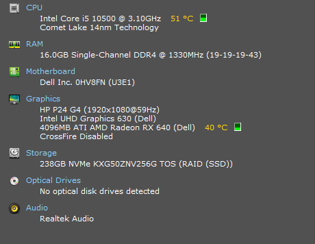 Dell OptiPlex 7080 SFF, i5-10500 3.10GHz, 16GB DDR4, 256GB NVMe, RX640 4GB