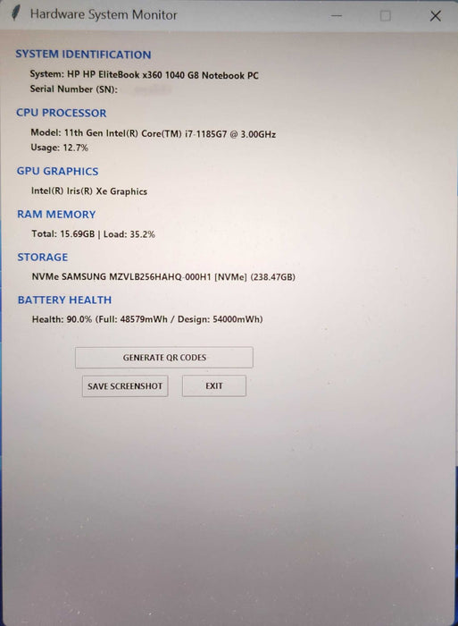 HP EliteBook x360 1040 G8, i7-1185G7 @ 3.00GHz, 16GB RAM, 256GB NVMe  Lap200