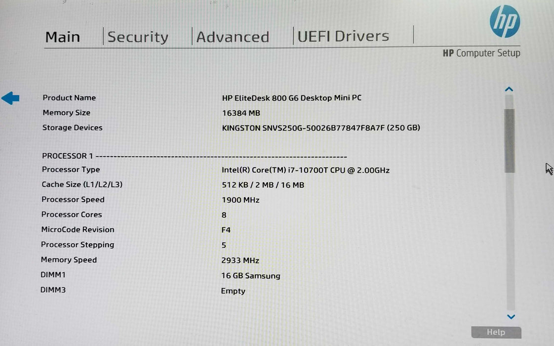 HP EliteDesk 800 G6 USFF, i7-10700T CPU 2.00GHz 16GB RAM - 250GB NVMe w/ AC