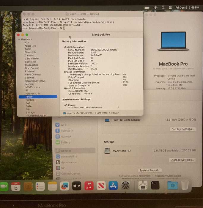 Apple MacBook Pro 13-inch 2019 Core i5-8257U@1.40GHz 16GB RAM 256GB SSD