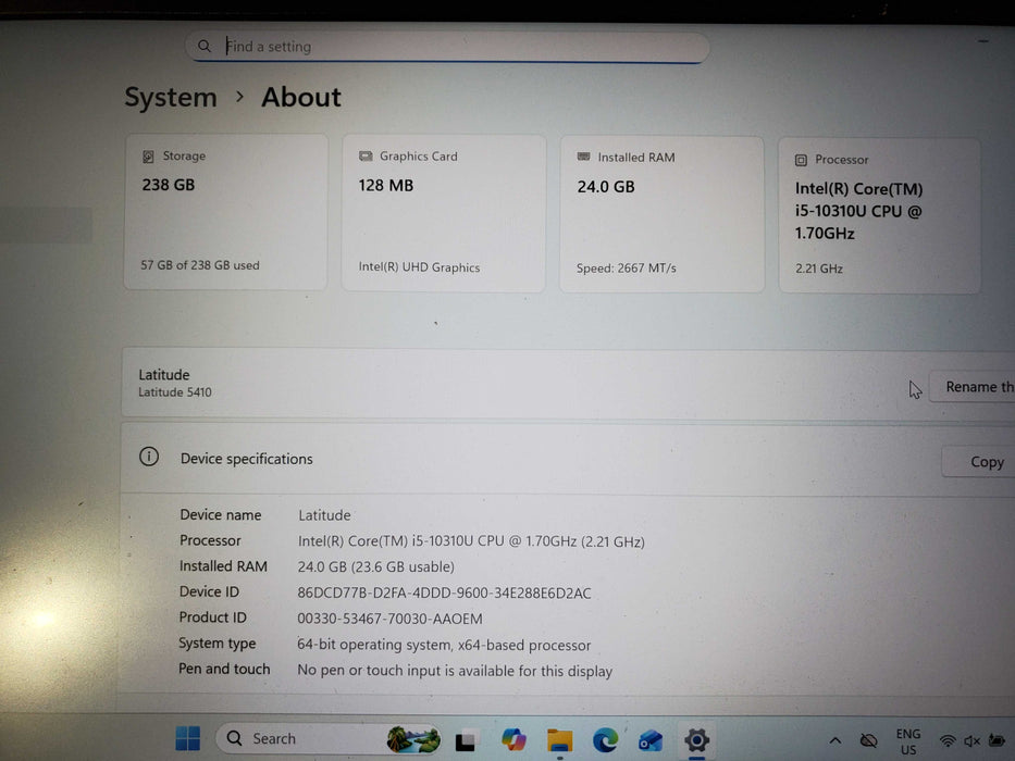 Dell Latitude 5410 i5-1031U @1.7GHz 24GB RAM 256GB SSD CAMARA NOT WORKING  Lap200