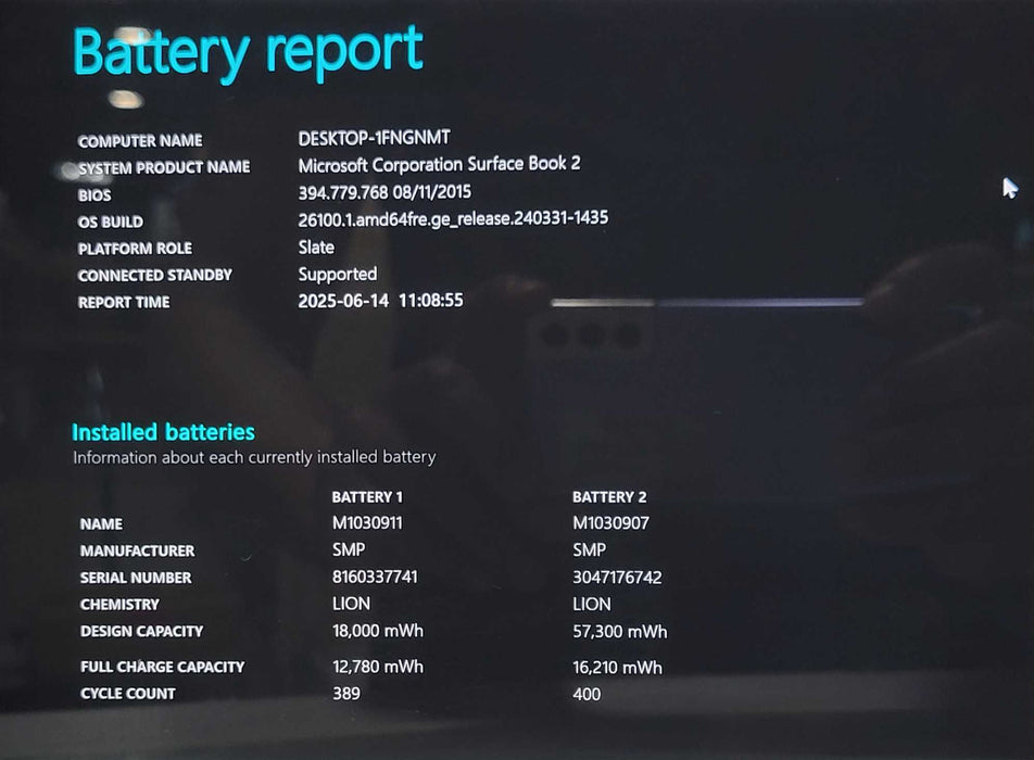 Microsoft Surface Book 2 15" i7-8650U 1.90GHz 16GB Ram 512GB NVMe GTX1050 _ Lap200