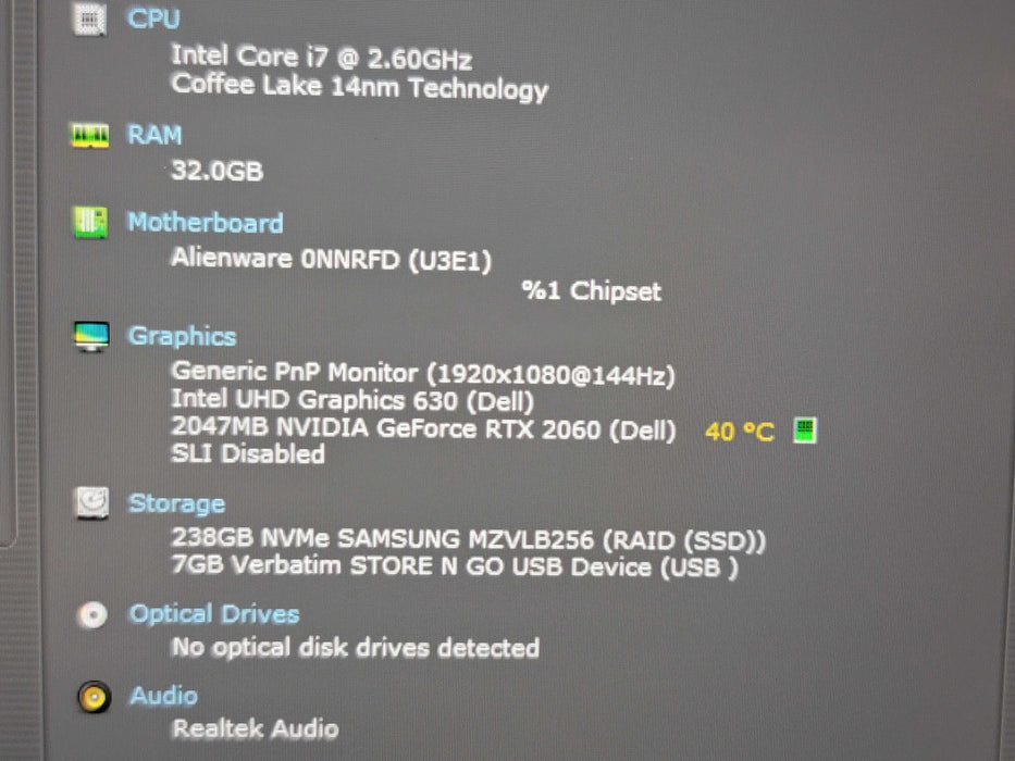 Alienware m15 R2 i7-9750H 32GB DDR4 RTX 2060 256GB NVMe No Battery  β Lap200