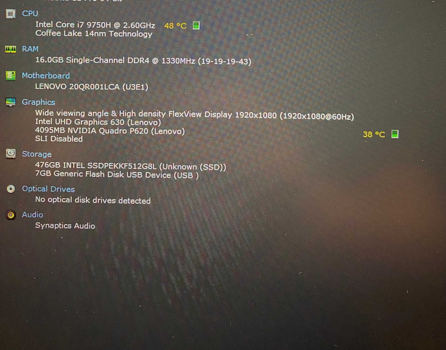 Lenovo ThinkPad P73 i7-9750H@2.60GHz QUADRO P620 4GB GPU 16GB RAM 512GB SSD  Lap200